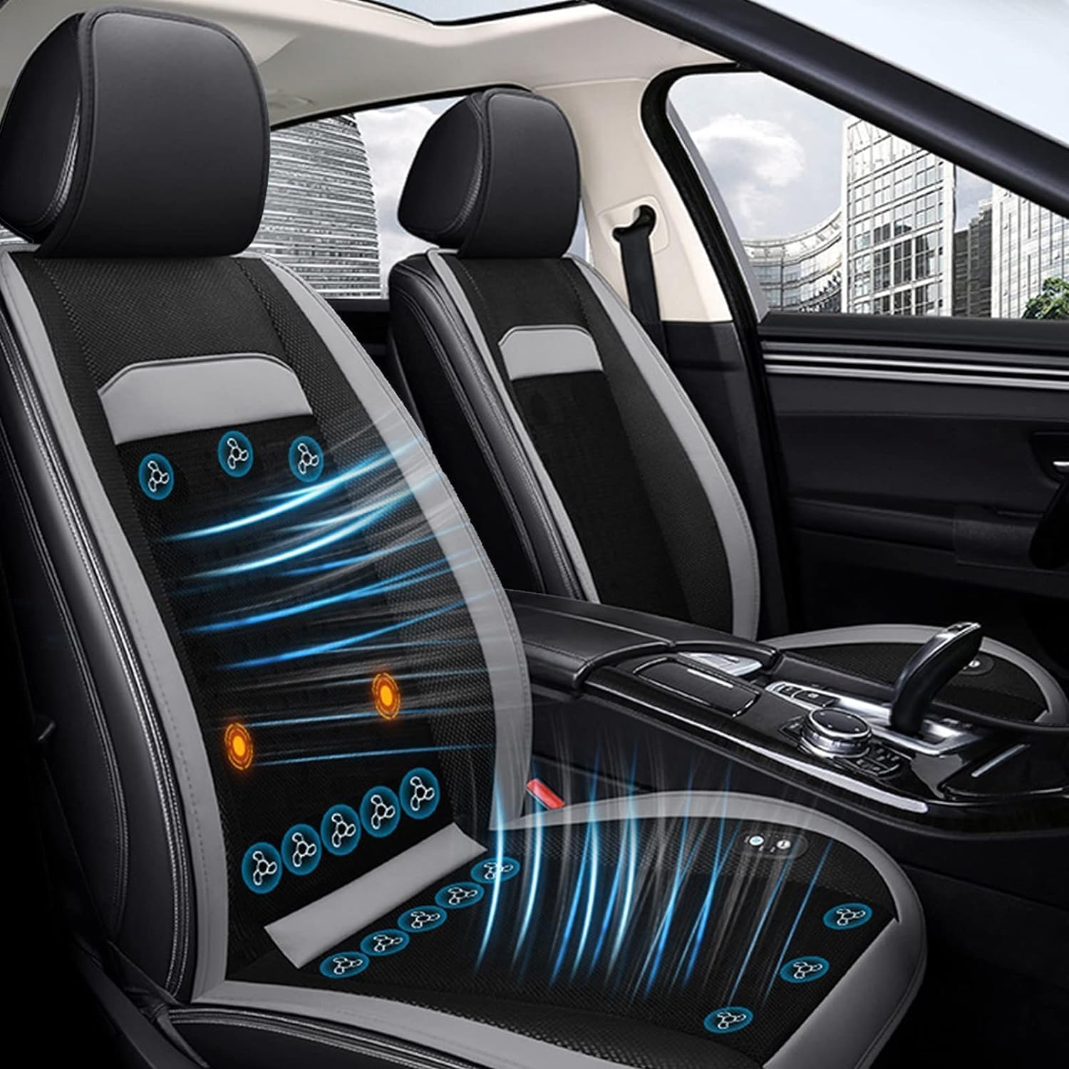 LifeUp Modischer, kühlender Autositzbezug, Vordersitzbezüge, 12 V, belüftetes Kühlsitzkissen, gekühlter Sitzbezug für SUV, MPV, Auto, universelle Passform, Grau LifeUp Modischer, kühlender Autositzbezug, Vordersitzbezüge, 12 V, belüftetes Kühlsitzkissen, gekühlter Sitzbezug für SUV, MPV, Auto, universelle Passform, Grau von LifeUp
