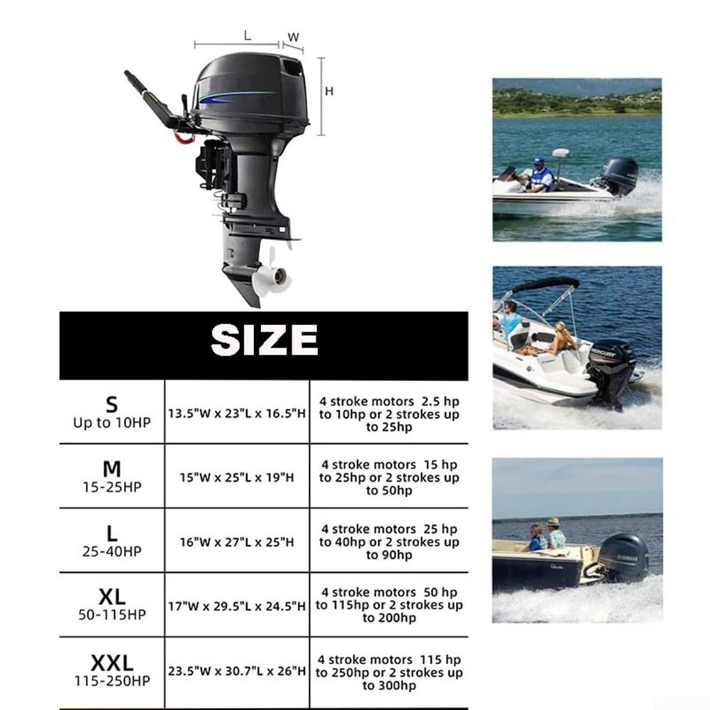 Halbe Abdeckung für Außenbordmotoren aus wasserdichtem 420D Oxford-Gewebe, Kordelzug für einfache Sicherung und Aufbewahrungslösungen (XL:50-115PS) von LifenaviStore