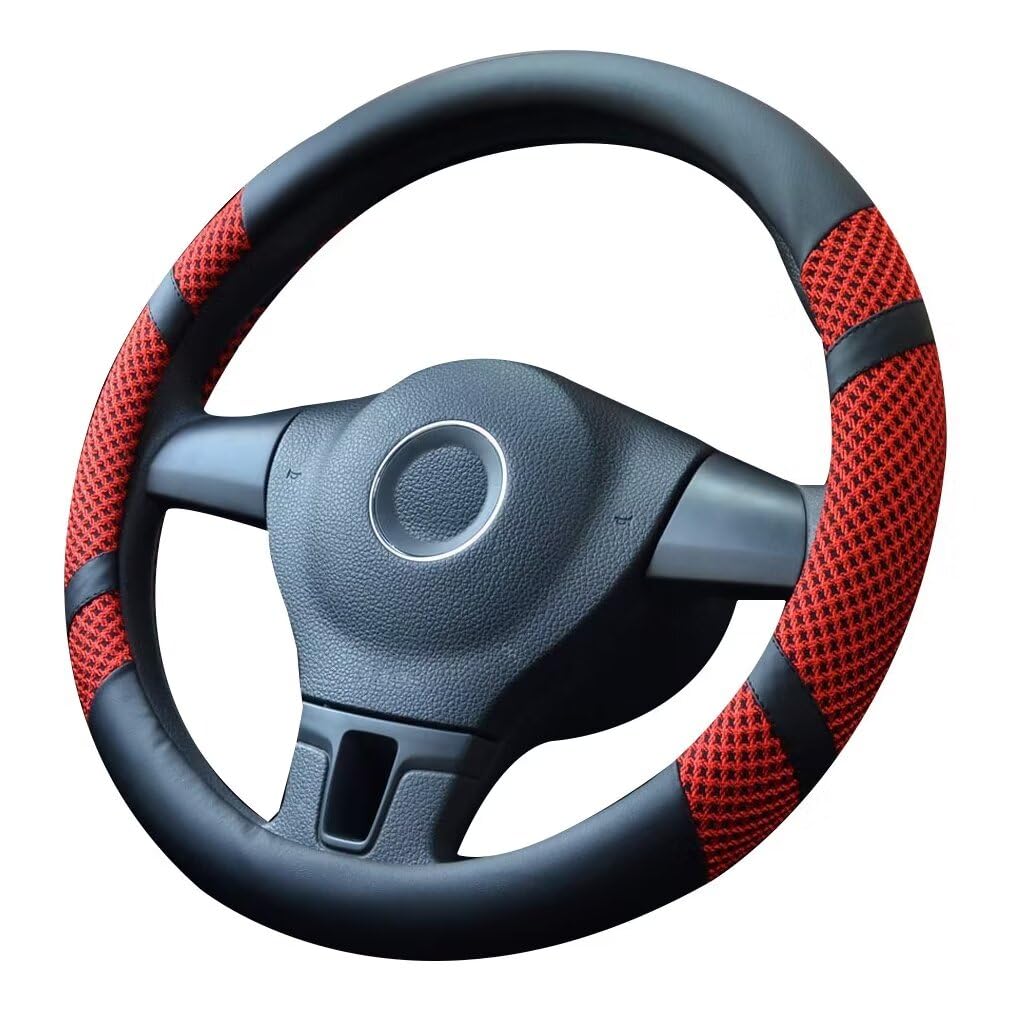 Lifetooler Auto Lenkradbezug Leder Ice Silk Universal 38cm(15") Lenkradhülle Atmungsaktiver Anti Rutsch Steering Wheel Cover für Auto Van Truck SUV (rot) von Lifetooler