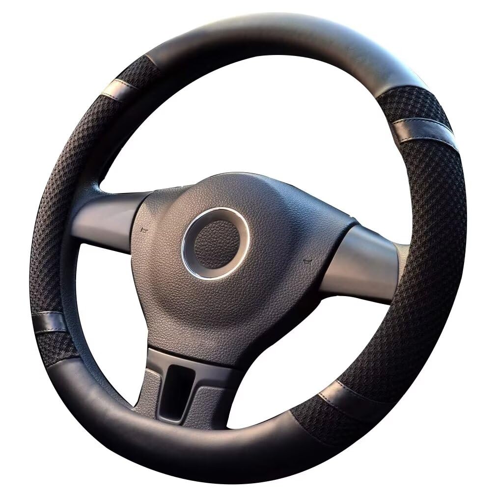 Lifetooler Auto Lenkradbezug Leder Ice Silk Universal 38cm(15") Lenkradhülle Atmungsaktiver Anti Rutsch Steering Wheel Cover für Auto Van Truck SUV (schwarz) von Lifetooler