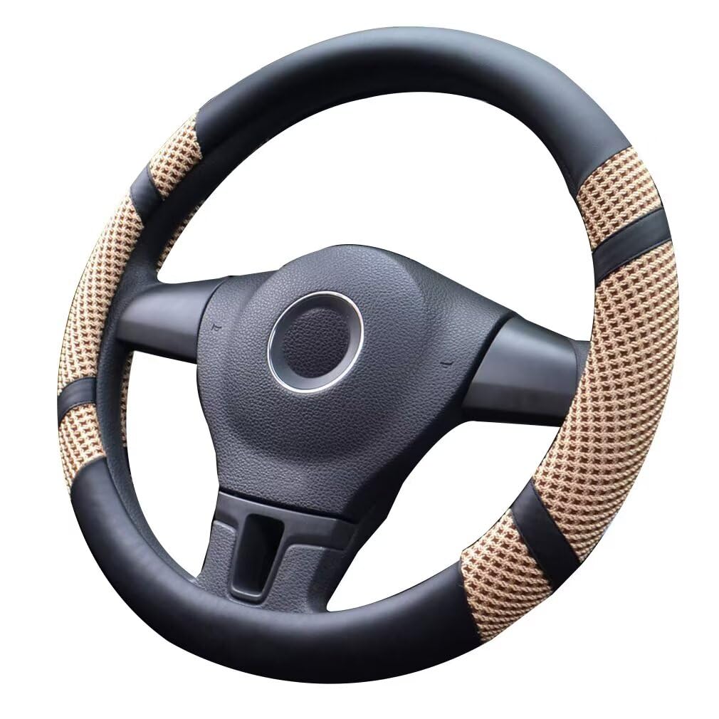 Lifetooler Auto Lenkradbezug Leder Ice Silk Universal 38cm(15") Lenkradhülle Atmungsaktiver Anti Rutsch Steering Wheel Cover für Auto Van Truck SUV (beige) von Lifetooler