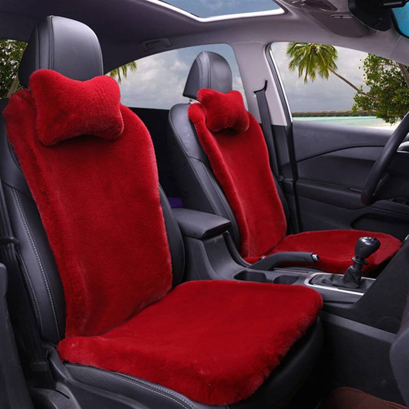 Lifup Auto Sitzbezug Warme Plüsch, Vordersitzbezug Universal, Sitzauflagen Faux Lammfell, 2er Set Rot 46x46cm,63x46cm von Lifup