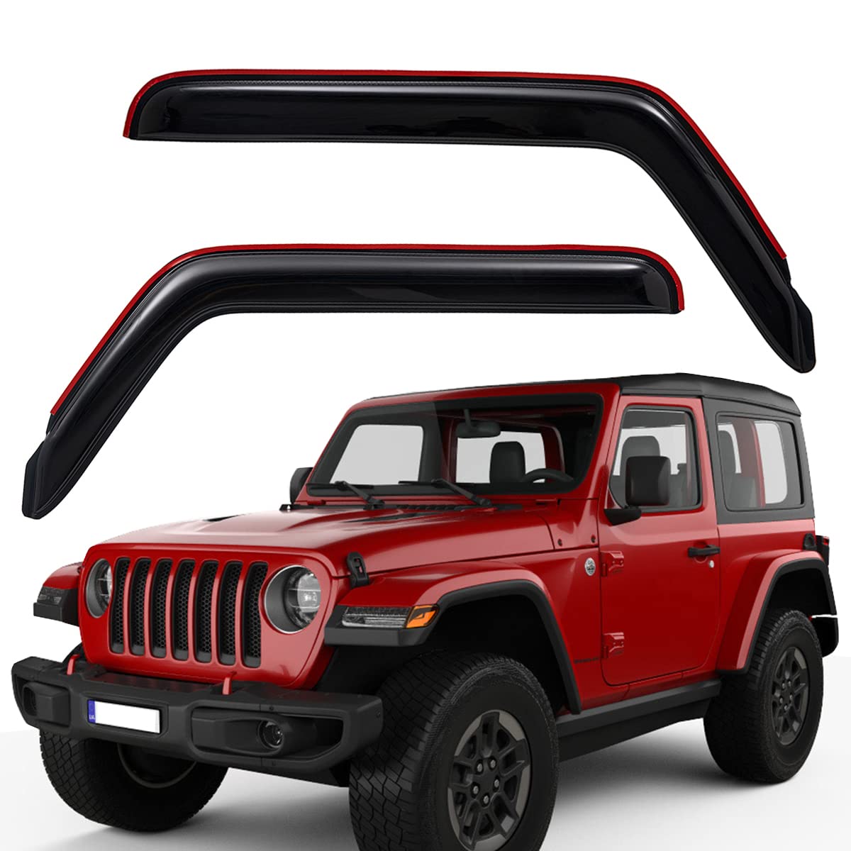 Lightronic WV192467 In-Channel Seitenfenster-Visier, Regenschutz, dunkler Rauch, bruchsicher, 2-teiliges Set für Jeep Wrangler JL (2-Türer), 2020–2023 Jeep Gladiator Abholung von Lightronic