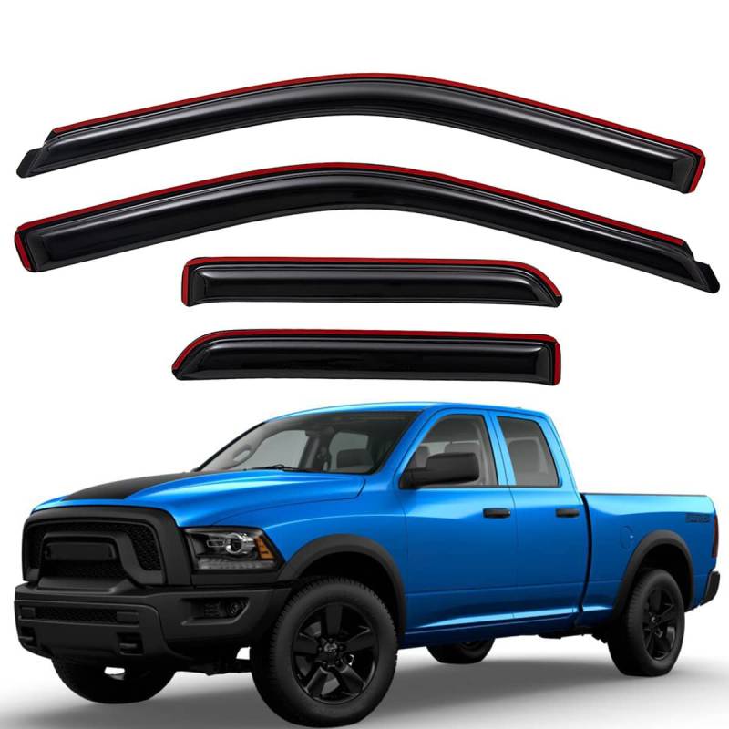 Lightronic WV194101 In-Channel Seitenfenster-Visier, Regenschutz, dunkler Rauch, bruchsicher, 4-teiliges Set für 2009–2018 Dodge Ram 1500 Quad Cab, 2019–2023 Ram 1500 Classic Quad ad Cab von Lightronic