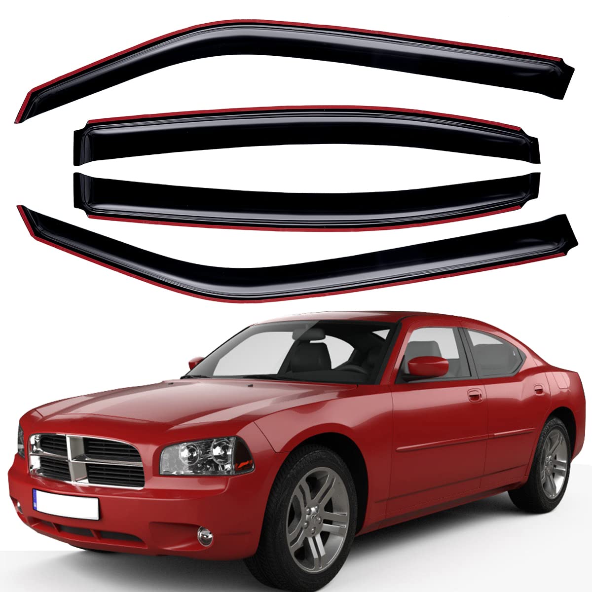 Lightronic WV194810 Windabweiser für Seitenfenster, Regenschutz, Dunkles Rauchgrau, bruchsicher, 4-teiliges Set für Dodge Charger 2006–2010 Lightronic WV194810 Windabweiser für Seitenfenster, Regenschutz, Dunkles Rauchgrau, bruchsicher, 4-teiliges Set für Dodge Charger 2006–2010 von Lightronic