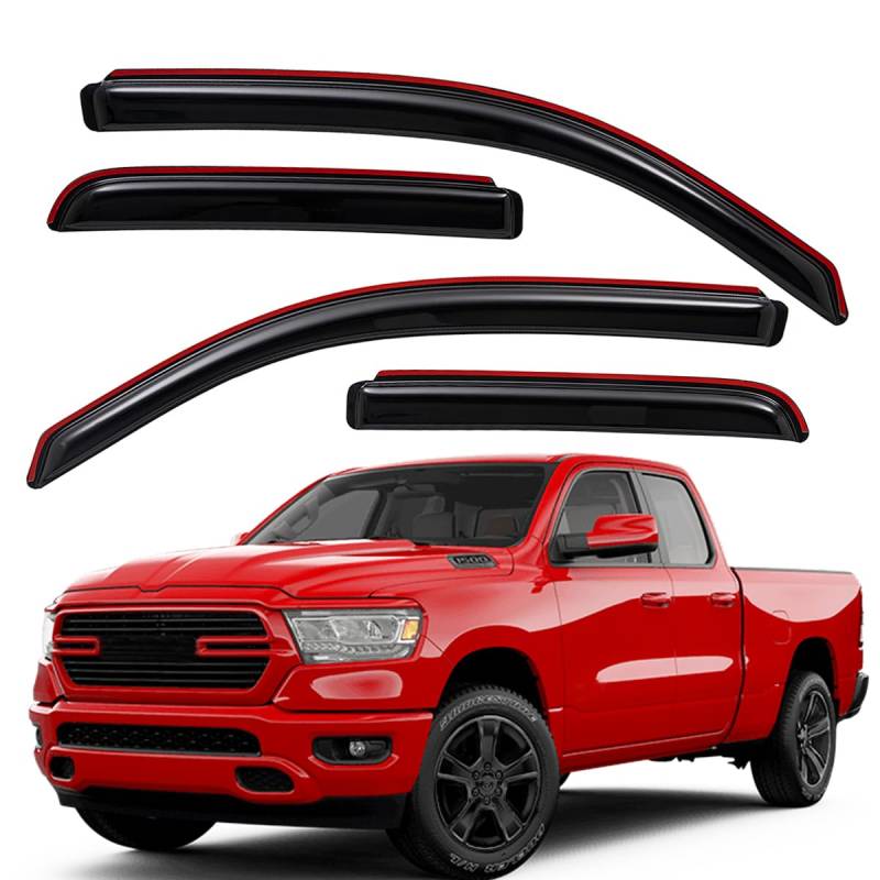 Lightronic WV194813 In-Kanal Seitenfenster-Windabweiser, Regenschutz, Dunkles Rauchgrau, bruchsicher, 4-teiliges Set für 2019–2021 Ram 1500 Quad Cab von Lightronic