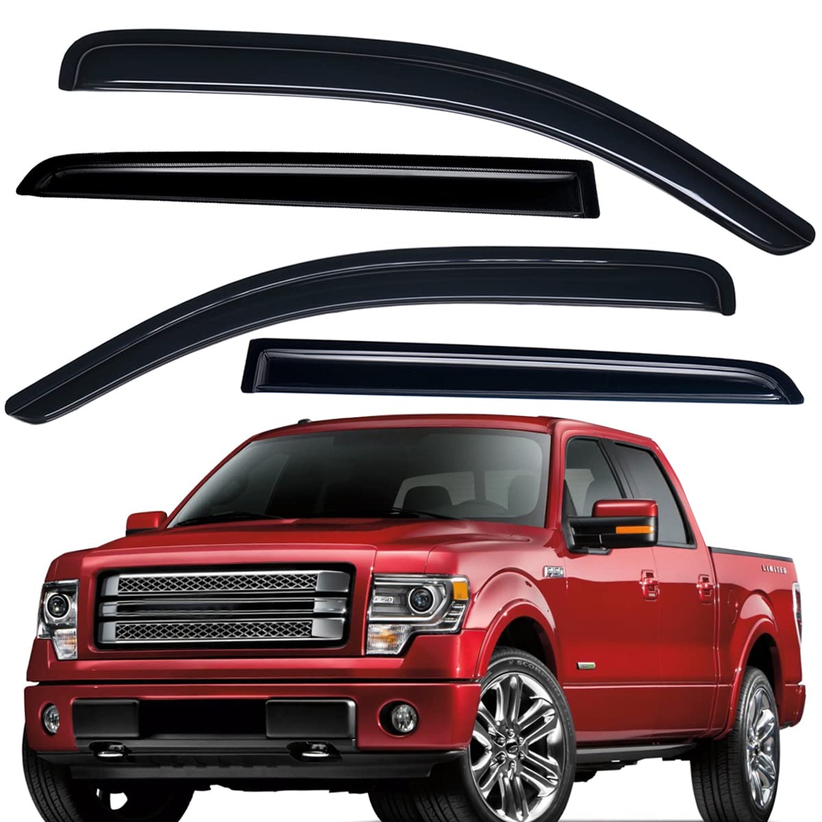 Lightronic WV94155 Windabweiser für Seitenfenster, zum Aufkleben, Regenschutz, Dunkles Rauchgrau, bruchsicher, 4-teiliges Set für 2009–2014 Ford F-150 SuperCrew, 2010–2014 F-150 SVT Raptor SuperCrew Lightronic WV94155 Windabweiser für Seitenfenster, zum Aufkleben, Regenschutz, Dunkles Rauchgrau, bruchsicher, 4-teiliges Set für 2009–2014 Ford F-150 SuperCrew, 2010–2014 F-150 SVT Raptor SuperCrew von Lightronic
