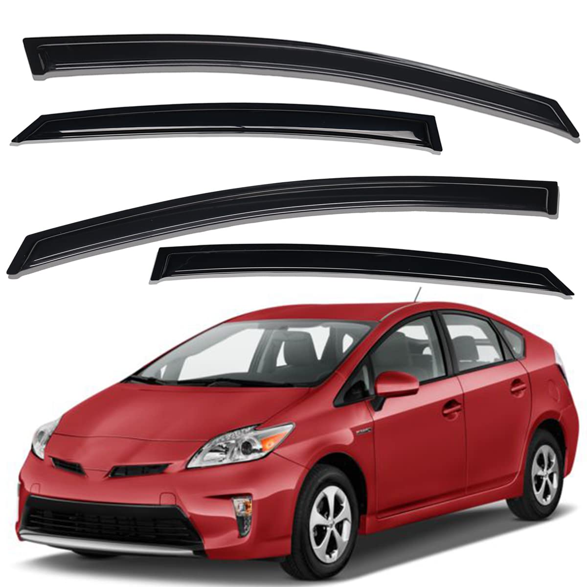 Lightronic WV94181 Windabweiser für Seitenfenster, zum Aufkleben, Regenschutz, Dunkles Rauchgrau, bruchsicher, 4-teiliges Set für Toyota Prius 2010–2015 (außer Prius V und Prius C Modelle) von Lightronic