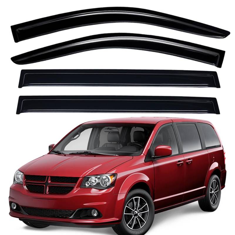 Lightronic WV94251 Windabweiser für Seitenfenster, zum Aufkleben, Regenschutz, Dunkles Rauchgrau, bruchsicher, 4-teiliges Set für 2008–2018 Dodge Grand Caravan & für 2008–2016 Chrysler Town & Country von Lightronic