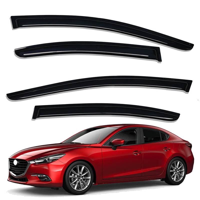 Lightronic WV94262 Außenmontage Seitenfenster-Windabweiser Regenschutz, Dunkles Rauch, 4-teiliges Set, passend für Mazda 3 Limousine & Schrägheck 2014–2018 von Lightronic