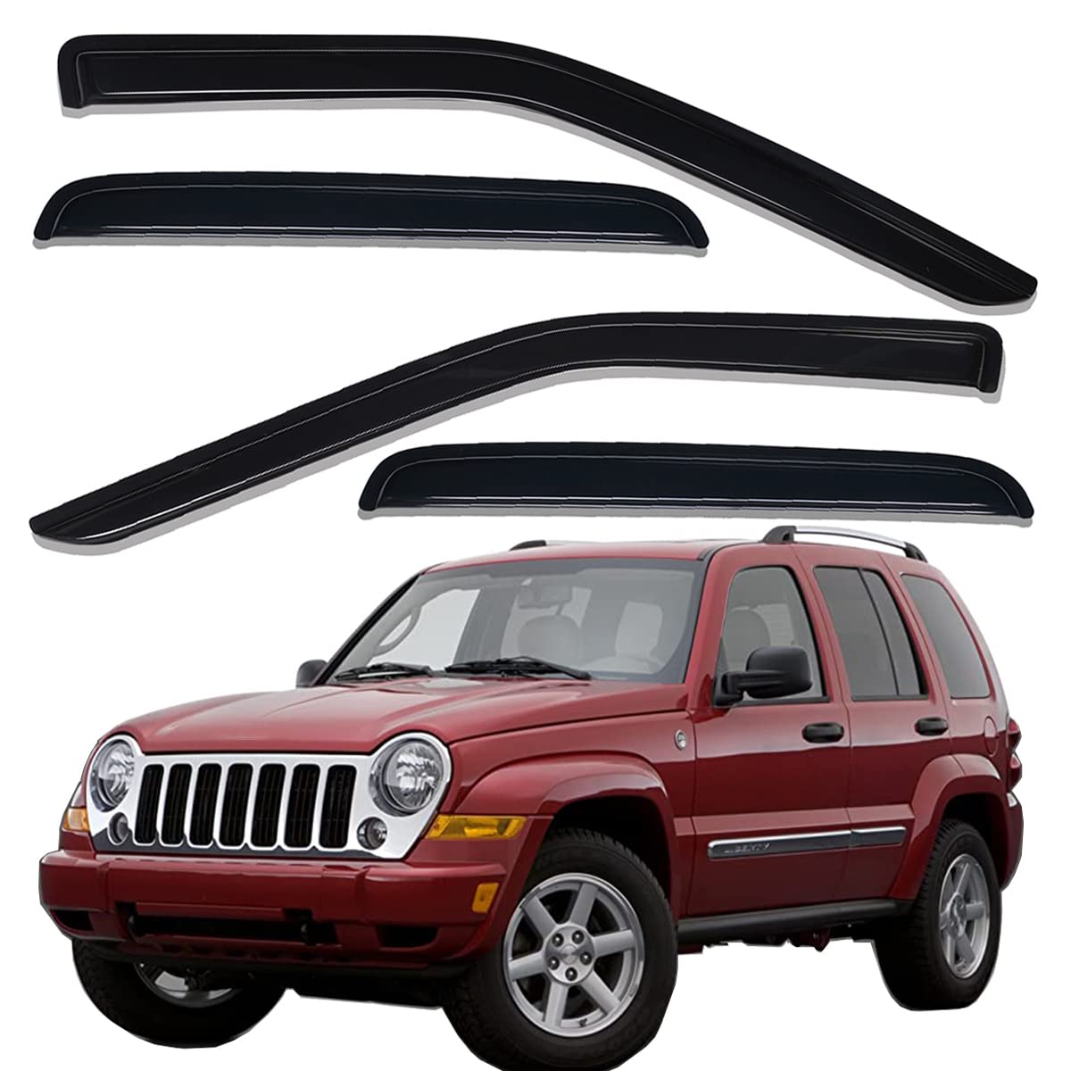Lightronic WV94428 Windabweiser, für Seitenfenster, Regenschutz, dunkler Rauch, bruchsicher, 4-teiliges Set für 2002-2007 Jeep Liberty Lightronic WV94428 Windabweiser, für Seitenfenster, Regenschutz, dunkler Rauch, bruchsicher, 4-teiliges Set für 2002-2007 Jeep Liberty von Lightronic