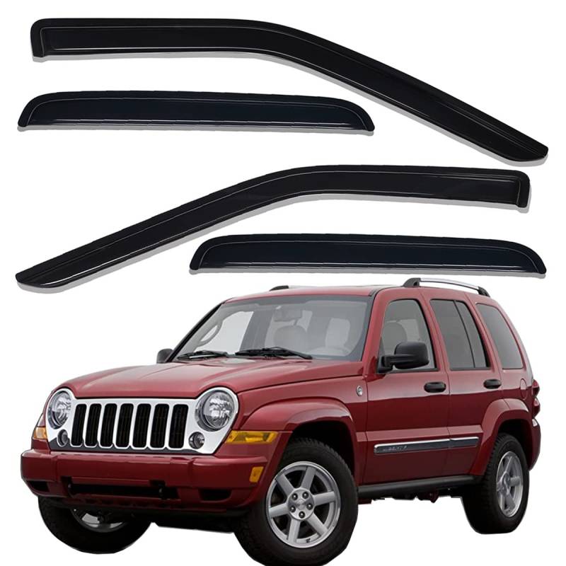 Lightronic WV94428 Windabweiser, für Seitenfenster, Regenschutz, dunkler Rauch, bruchsicher, 4-teiliges Set für 2002-2007 Jeep Liberty von Lightronic