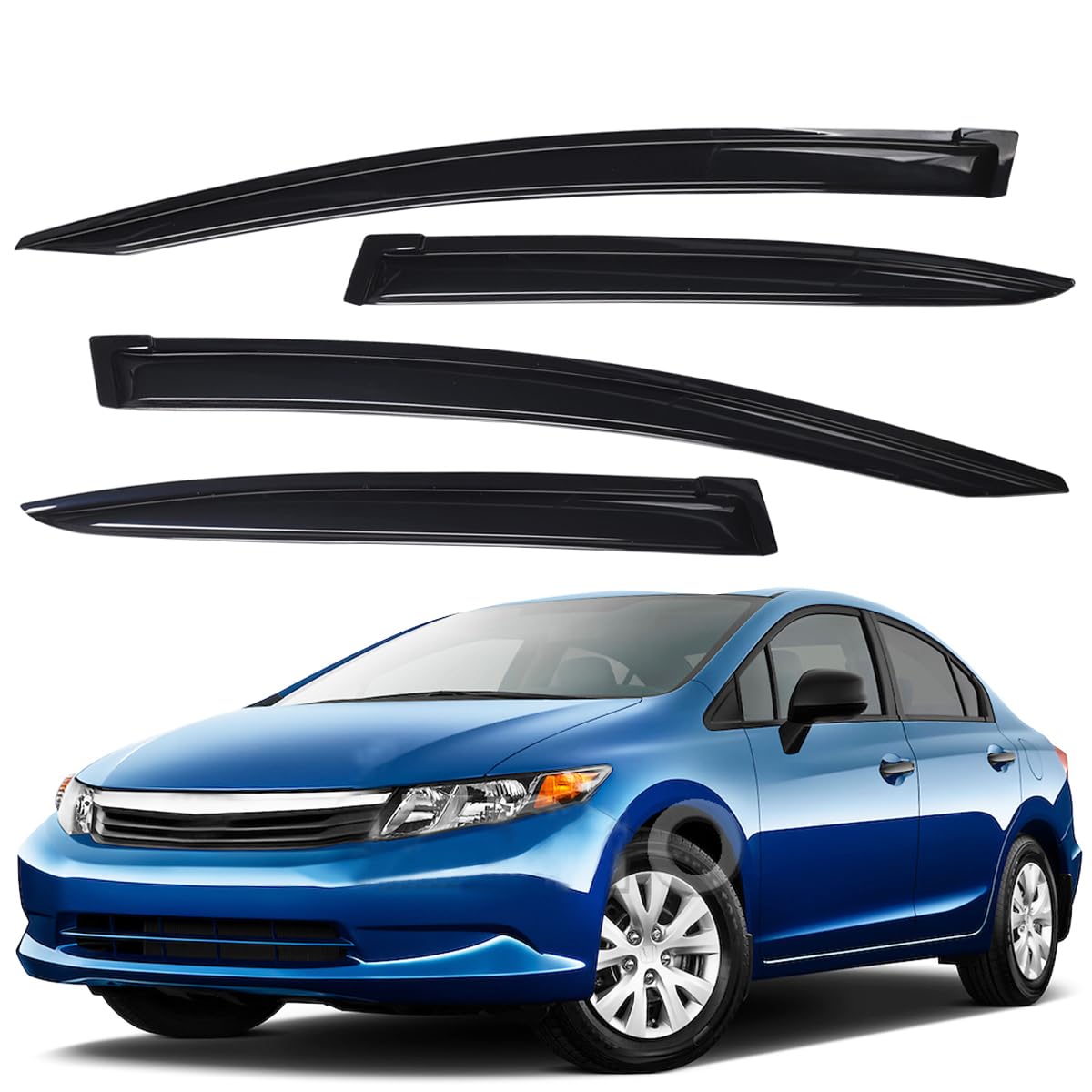 Lightronic WV94462 Windabweiser für Seitenfenster, Regenschutz, Dunkles Rauchgrau, bruchsicher, 4-teiliges Set für Honda Civic 2012–2015 (Sedan) von Lightronic