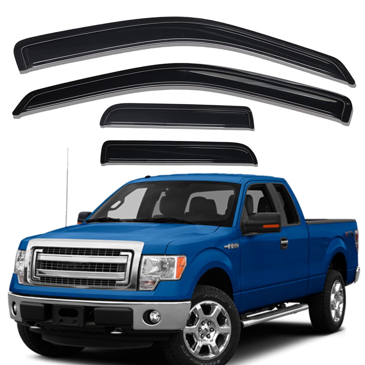 Lightronic WV94738 Windabweiser für Seitenfenster, zum Aufkleben, Regenschutz, Dunkles Rauchgrau, bruchsicher, 4-teiliges Set für Ford F-150 SuperCab 2004–2014 Lightronic WV94738 Windabweiser für Seitenfenster, zum Aufkleben, Regenschutz, Dunkles Rauchgrau, bruchsicher, 4-teiliges Set für Ford F-150 SuperCab 2004–2014 von Lightronic