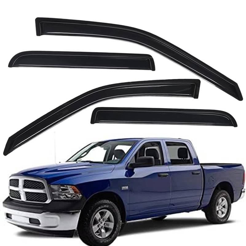 WV94109 Außenfensterabweiser Regenschutz Dark Smoke 4-teiliges Set für 2009-2018 Dodge Ram 1500 Crew Cab, 2010-2023 Ram 2500/3500 Crew Cab & M EGA Cab, 2019–2023 Ram 1500 Classic Crew Cab von Lightronic