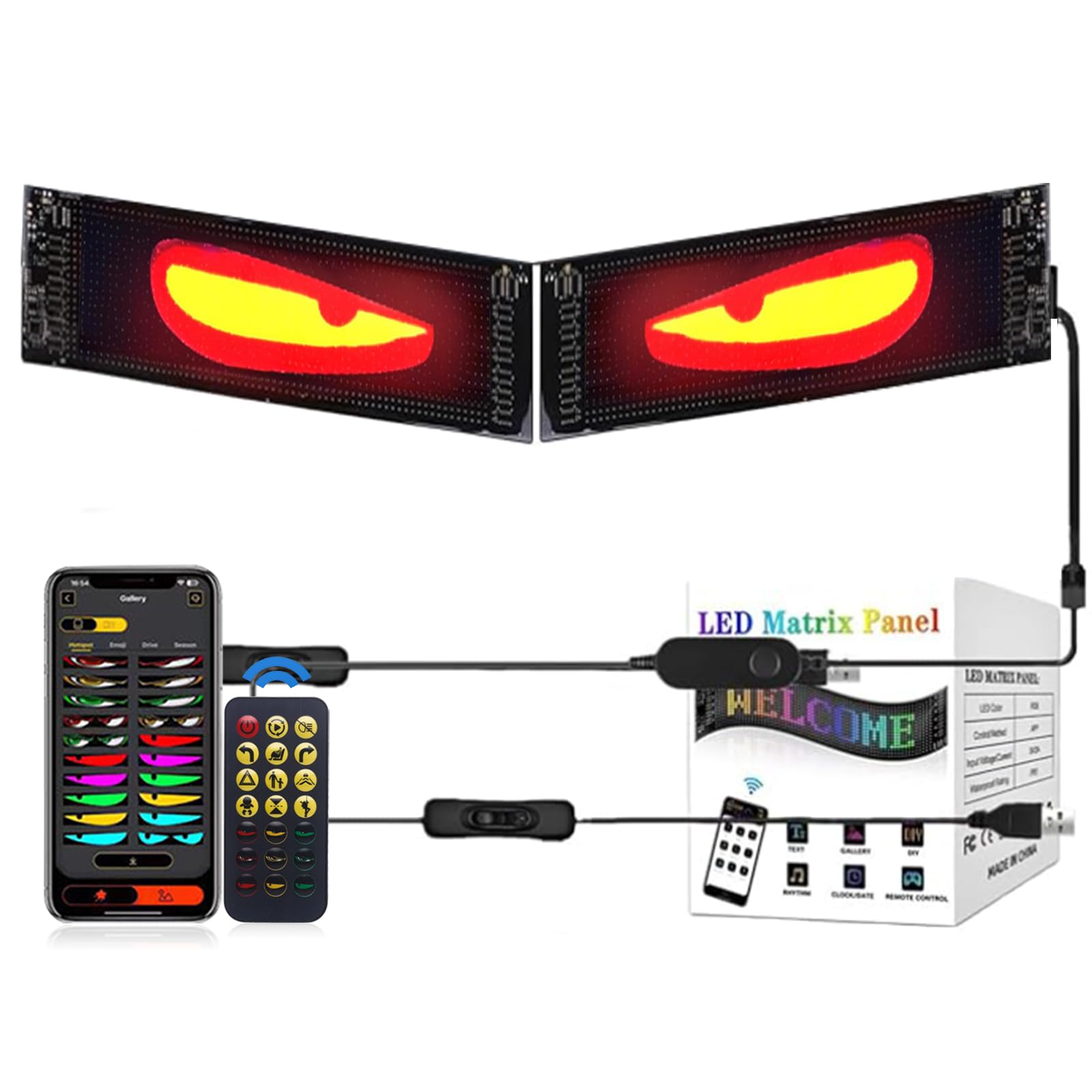 2er Devil Eyes Light for Cars LED Eyes for Trucks Car Window DIY Car Dynamic LED Smart Colourful Eye Lamp Soft Screen Led Augen für LKW frontscheibe Smart App Bluetooth USB 2er Devil Eyes Light for Cars LED Eyes for Trucks Car Window DIY Car Dynamic LED Smart Colourful Eye Lamp Soft Screen Led Augen für LKW frontscheibe Smart App Bluetooth USB von Lihaian