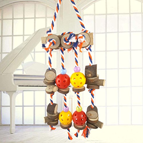 Vogel Kauen Spielzeug, solide Holz Durable Cotton Rope Hängende Blöcke Ball String Bite große mittlere und kleine Pet Bird Stand Rack spielen Spielzeug Parrot Supplies von Limin