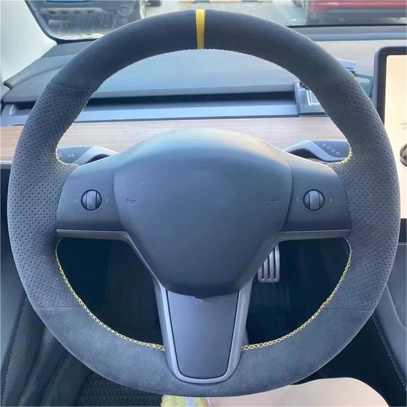 Lenkradhülle Gelb Hand Nähen Auto Lenkrad Abdeckung Schutz Shell Innen Auto Zubehör Grau Für Tesla Für Modell 3 Für Modell Für Y Lenkradhülle Auto(Gray) von LinQianBhD
