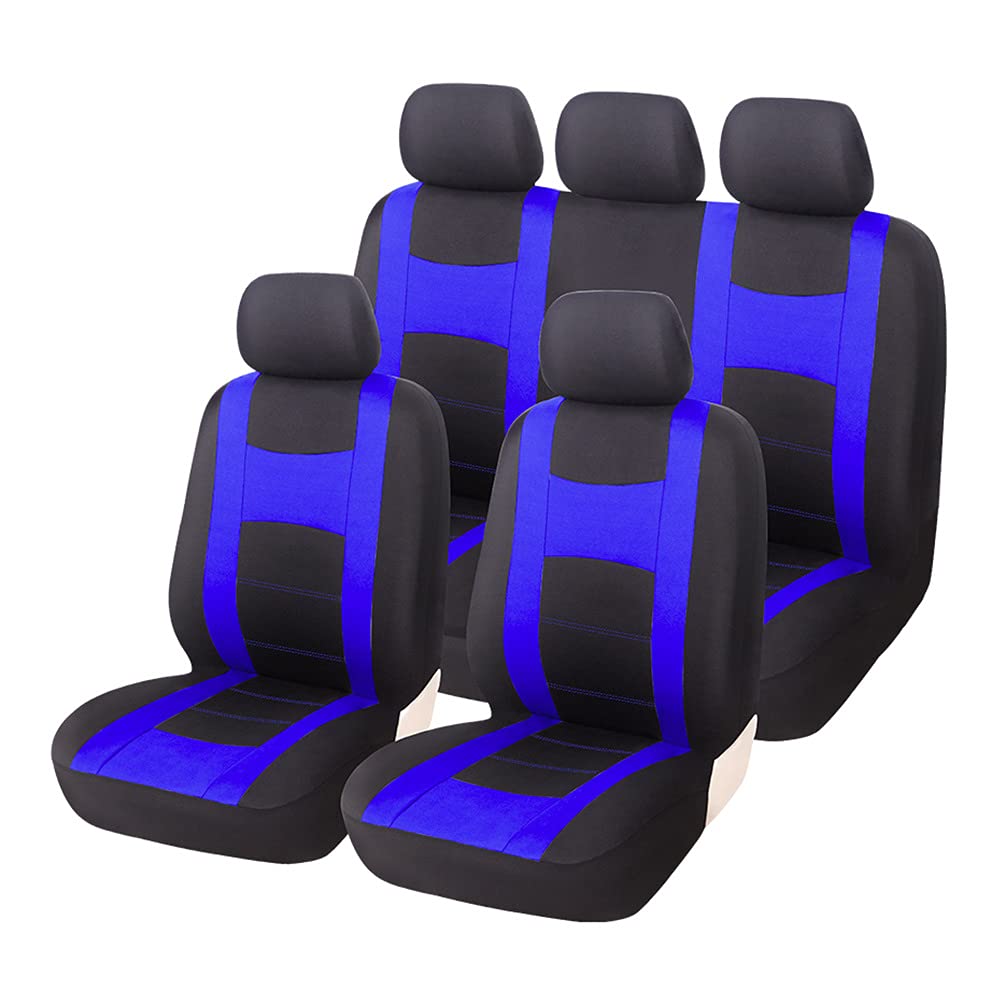 Linarun Auto Sitzbezüge Set Universal Auto Schonbezüge mit Teilbarer Rückbank (Y30076 Schwarz Blau) von Linarun