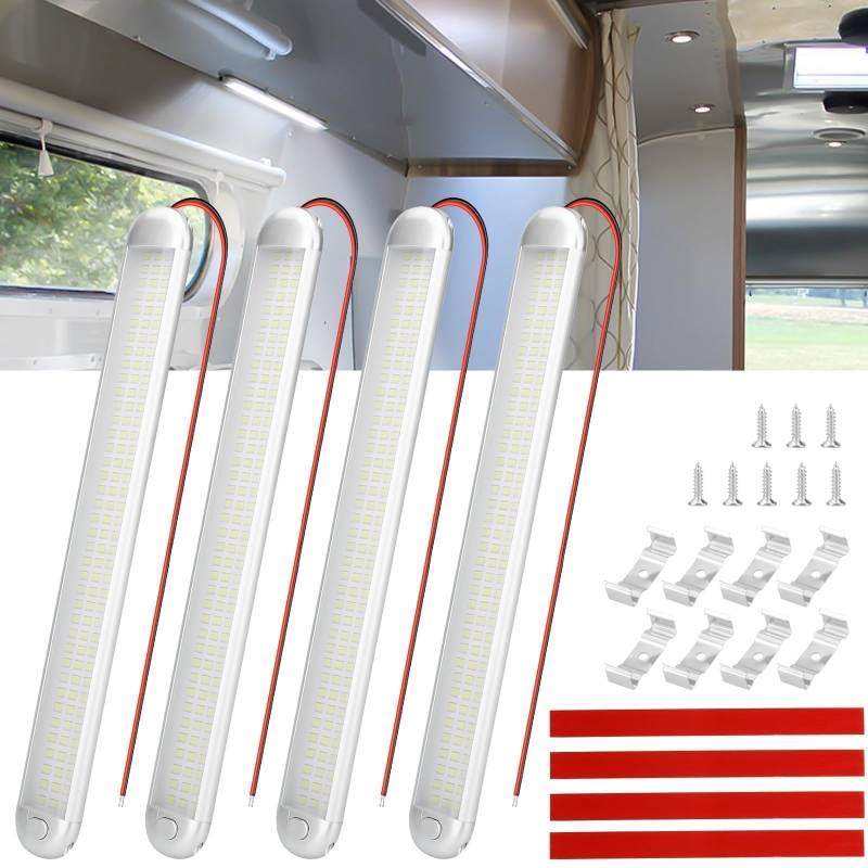 Linkstyle 4X 120 LED Innenbeluchtung, 12V LED Leiste mit ON/Off Schalter, Auto Weiß Licht Innenleuchte LED Leselampe Leuchtstofflampe für Auto Wohnmobil Van Bus Caravan Boat Küche Bad von Linkstyle