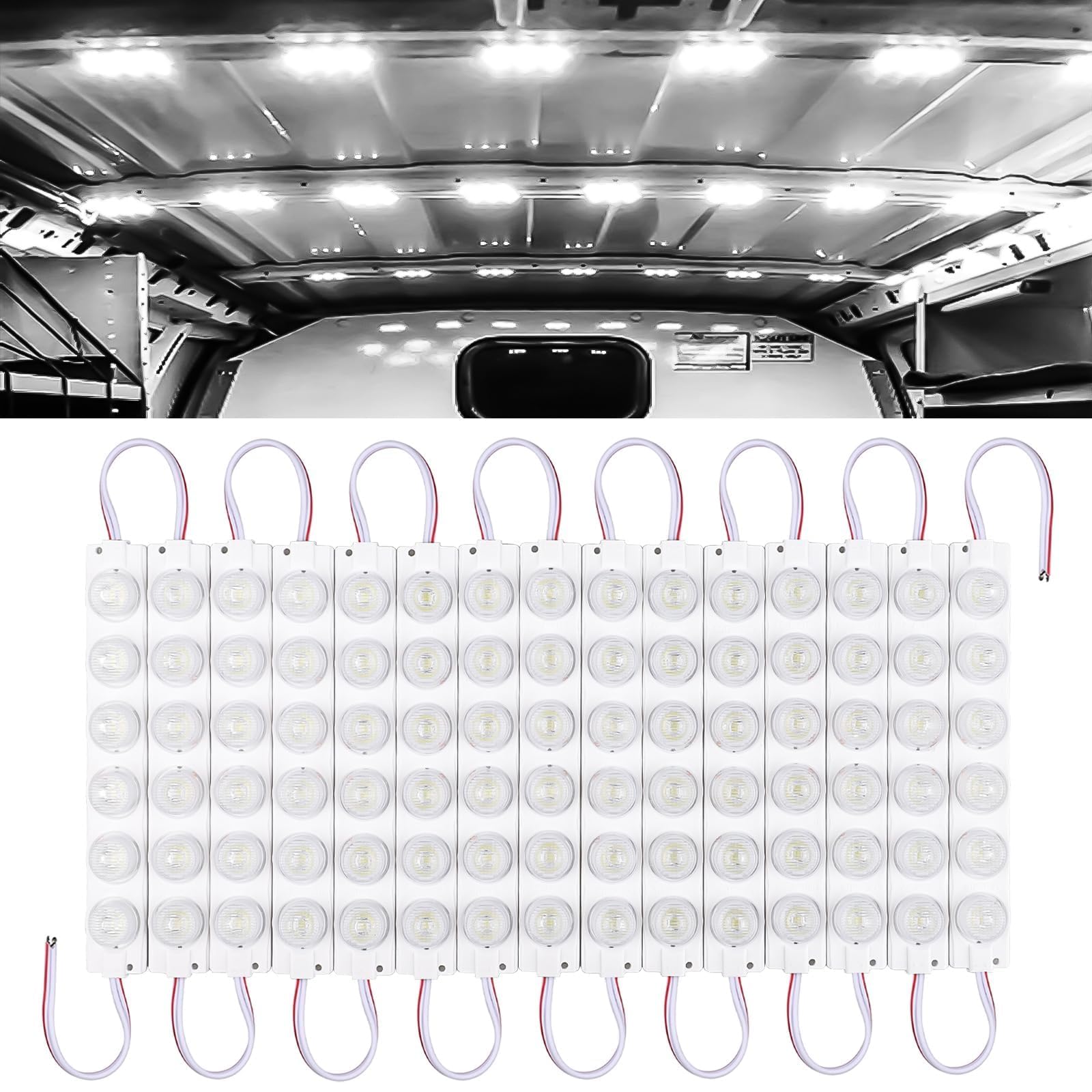 Linkstyle 12V 90 LEDs Van Innenbeleuchtung Auto LED Deckenleuchten Kit, superhelle Decken-Arbeitslicht Kuppellampe für Van Wohnmobil Anhänger Boot Camper Truck Caravan Transit Bus (15 Module, Weiß) von Linkstyle