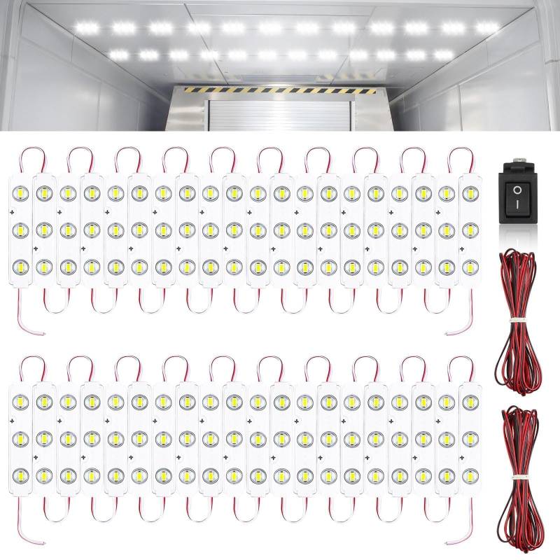 Linkstyle 12V Interior Licht Auto Leseleuchte, 120 LED Streifenleuchten Innenraum Licht Fahrzeug Kuppel Deckenleuchten mit Verlängerungskabe Auto Innenbeleuchtung für Camper Van Boot (40 Module) von Linkstyle