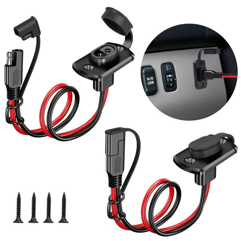 Linkstyle 2 Stücke SAE Stecker Wetterfest Steckdose Seitenwandanschluss, 12AWG Solar SAE Schnellanschluss Schalttafel 2 Stift Verlängerungskabe von Linkstyle