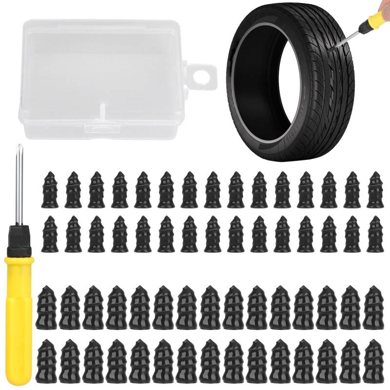 60 Stück Reifenreparatur Gumminägel Tubeless Reifenreparaturen Kit, Vakuum Reifen Reparatur Nagel Schlauchlose Reifen-Reparaturset mit Schraubendreher für Fahrräder Motorräder Autos (30 S & 30 L) von Linkstyle