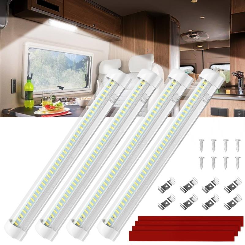 Linkstyle 12V Innenraum-LED-Lichtleiste, 108 LEDs mit Ein/Aus-Schalter, 1800LM 6W für Wohnmobil Camper Anhänger Boot LKW Van, 4er-Pack von Linkstyle