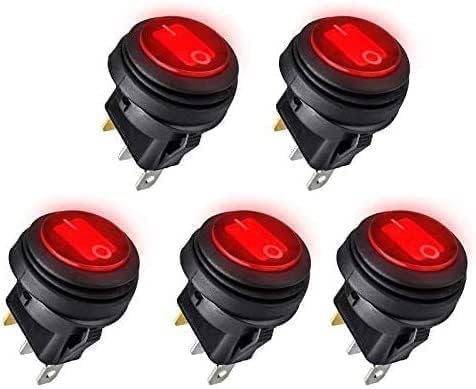 Linkstyle Wasserdichter Runde Kippschalter, 12V 20A 3 Pin SPST EIN/AUS Wippschalter mit Rot LED Licht für Auto Boot, 5 Stück von Linkstyle