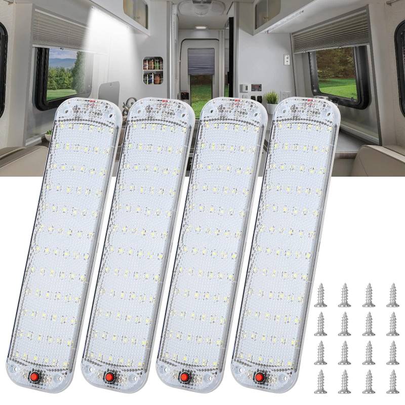 Linkstyle 4 Stück Innenraumbeleuchtung LED, 72 LED Auto Innenbeleuchtung mit ON/Off Schalter 12V - 80V 10W Universal Weiß Lampe Leselampe für Auto LKW Wohnmobil Van Bus Caravan Boat Küche von Linkstyle