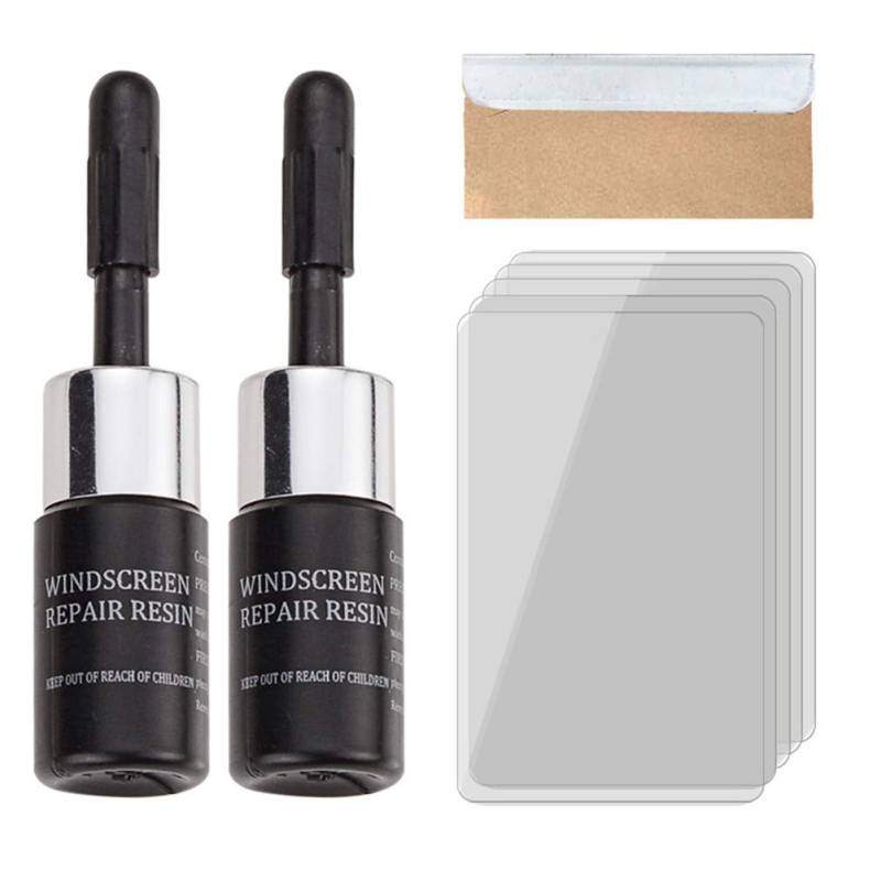 Lintat Windschutzscheibe Reparaturmittel, Auto Glas Reparatur Harz Werkzeuge Set Windschutzscheibe Riss Chip Kratzer, 2 Sätze, Schwarz von Lintat