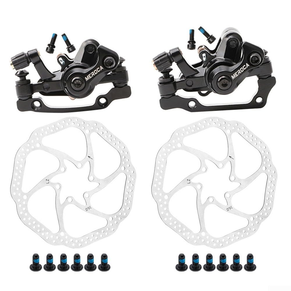 Mechanische Scheibenbremse, MTB Mechanische Scheibenbremse Bremssattel Rotor 160MM Legierung Clip Wärmeableitung (vorne + hinten mit 2PCS Rotor) von Lioaeust