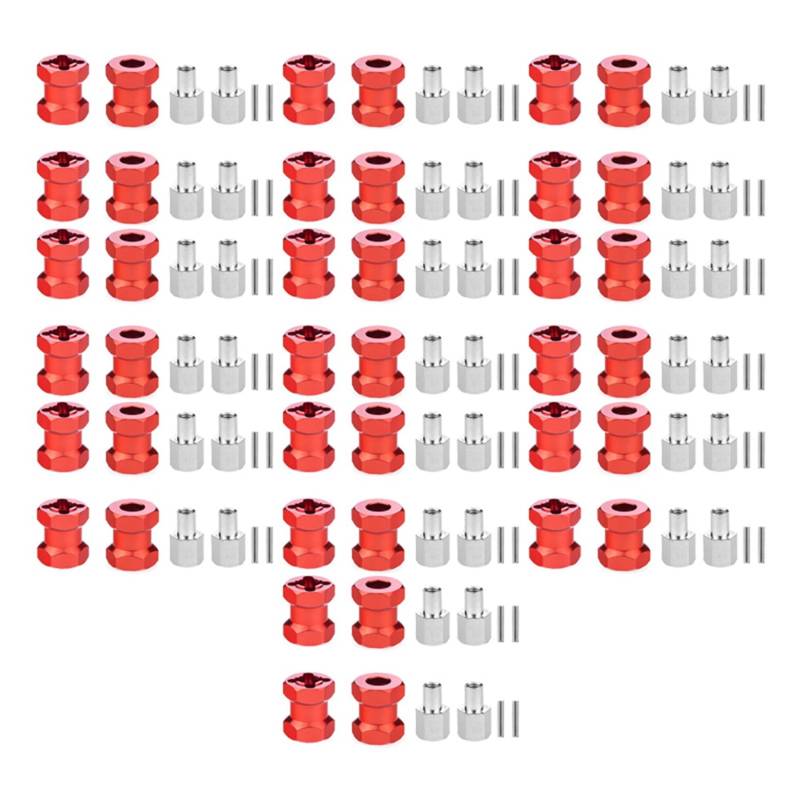 Lioggyet 40x RC Auto Metall 12mm Rad Sechskant Nabe 15mm Verlängerungs Kupplung für AXIAL SCX10 D90 CC01 1/10 RC Crawler Rot von Lioggyet
