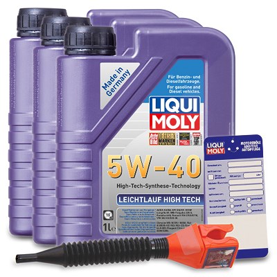 Liqui Moly 3x 1 L Leichtlauf High Tech 5W-40 + Ölwechsel-Anhänger + Einfüllt [Hersteller-Nr. 3863] von Liqui Moly