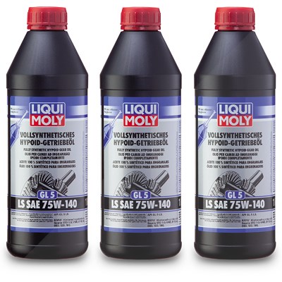 Liqui Moly 3x 1 L Vollsynthetisches Hypoid-Getriebeöl (GL5) LS SAE 75W-140 [Hersteller-Nr. 4421] von Liqui Moly