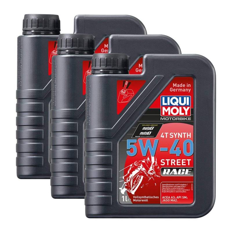 3x LIQUI MOLY 2592 Motorbike 4T Racing Synth Street Race Motoröl 5W-40 1L von Liqui Moly