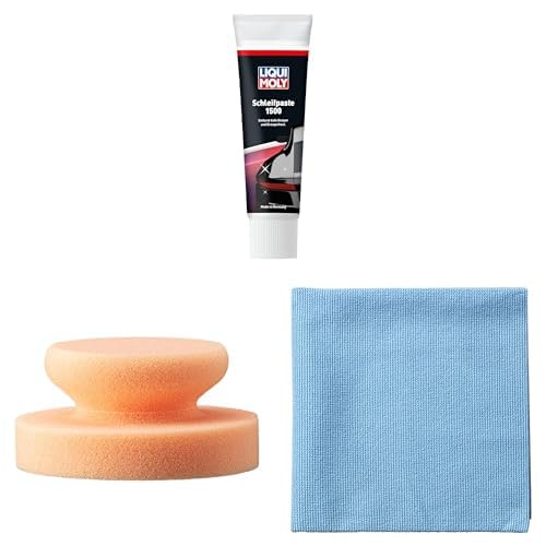 Bundle LIQUI MOLY Schleifpaste 1500 250 ml | Handpolierschwamm hart 2 Stück | Microfasertuch Lack 1 Stück von Liqui Moly