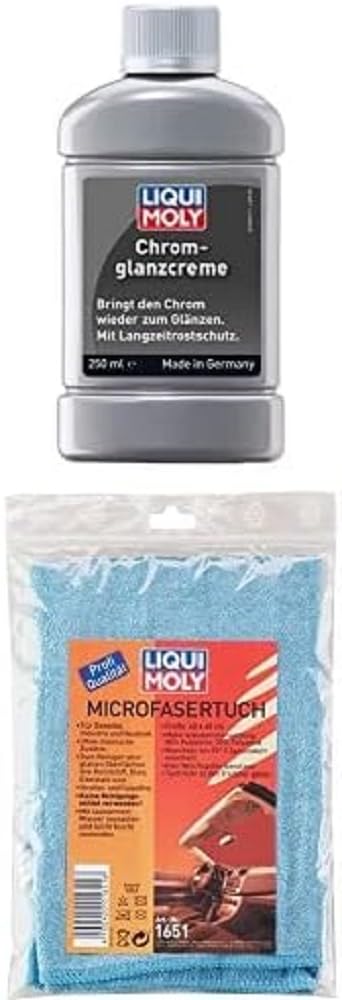 Bundle aus LIQUI MOLY Chromglanzcreme | 250 ml | Autopflege | Lackpflege | Art.-Nr.: 1529 + LIQUI MOLY Microfasertuch | 1 Stk | Autopflege | Art.-Nr.: 1651 von Liqui Moly