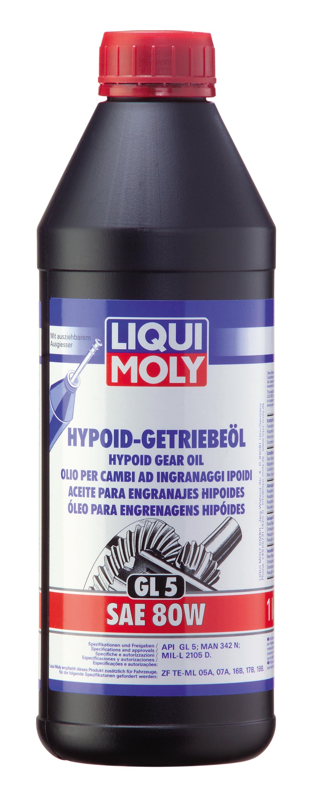 LIQUI MOLY Hypoid-Getriebeöl (GL5) SAE 80W | 1 L | Getriebeöl | Hydrauliköl | Art.-Nr.: 1025, farblos von Liqui Moly