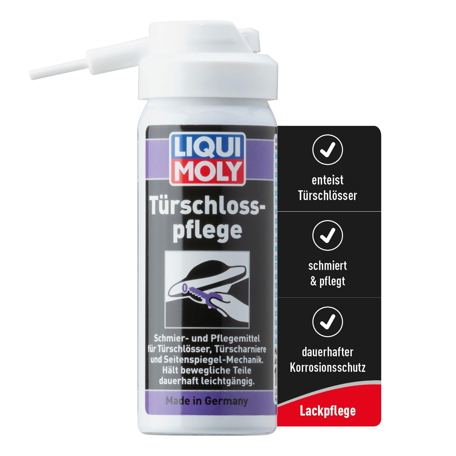 LIQUI MOLY Türschlosspflege, Art.-Nr. 1528 I 50 ml Türschlossenteiser Auto für Schließzylinder, Zündschlösser, Türschlösser u.v.m. I Sprühfett Enteisungsspray I Enteist, pflegt & schmiert von Liqui Moly