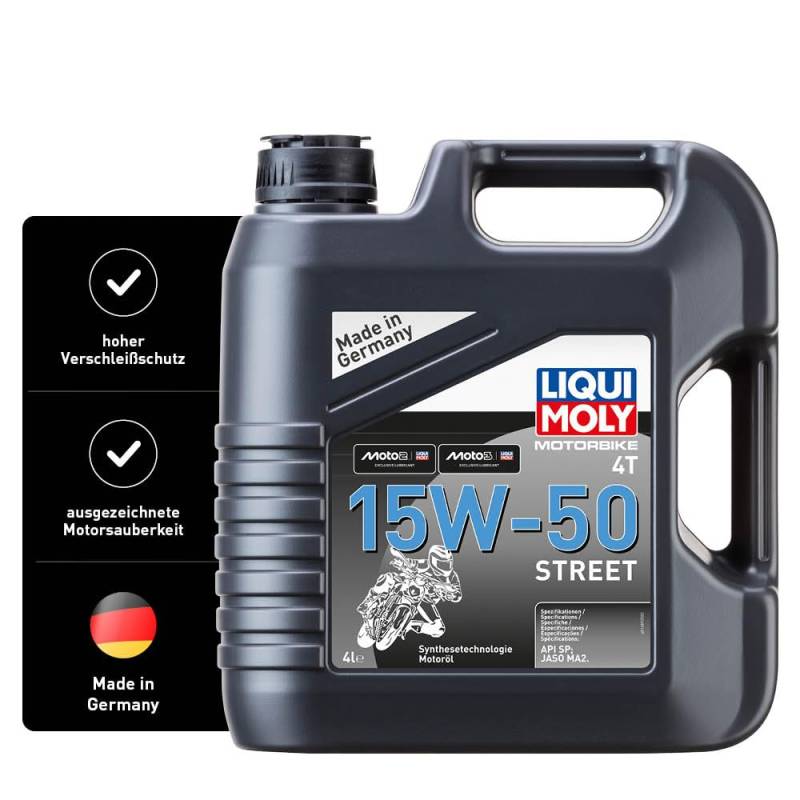 LIQUI MOLY Motorbike 4T 15W-50 Street | 4 L | Motorrad Synthesetechnologie Motoröl | Art.-Nr.: 1689, farblos von Liqui Moly