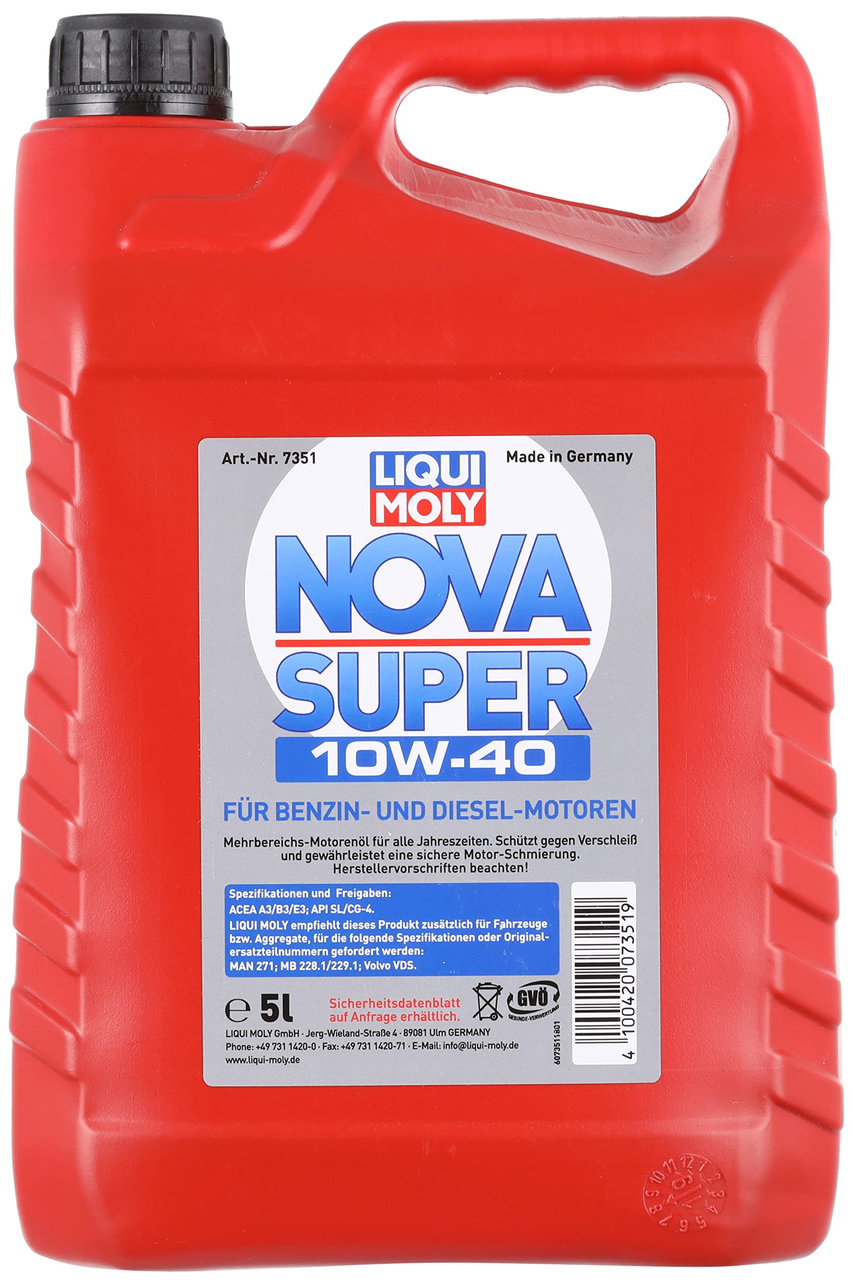 LIQUI MOLY Nova Super 10W-40 | 5 L | mineralisches Motoröl | Art.-Nr.: 7351, farblos LIQUI MOLY Nova Super 10W-40 | 5 L | mineralisches Motoröl | Art.-Nr.: 7351, farblos von Liqui Moly