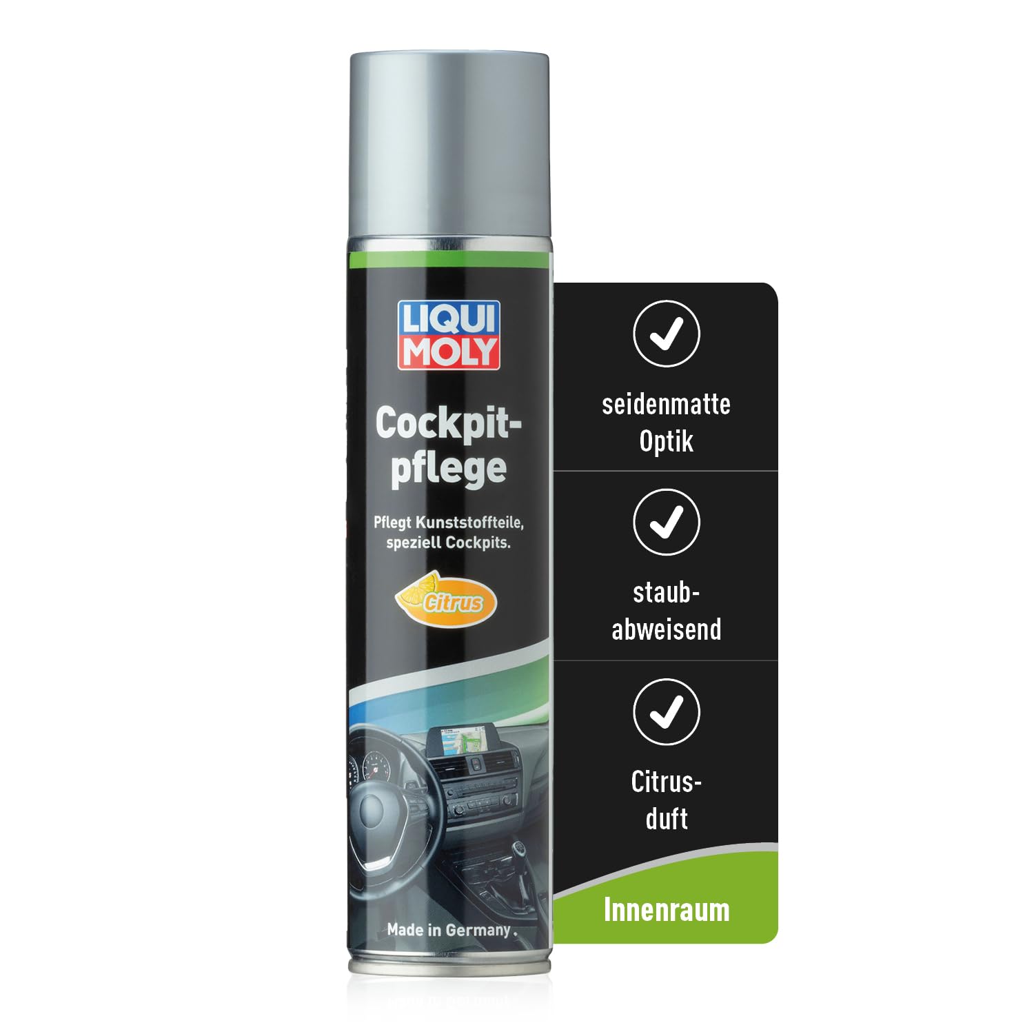 LIQUI MOLY Cockpitspray Cockpitpflege Citrus, Art.-Nr. 1599 I 300 ml Auto Innenraum-Pflege & Reinigung für Kunststoffteile I Regenerierend, auffrischend & antistatisch I Seidenmatte Dashboard Pflege LIQUI MOLY Cockpitspray Cockpitpflege Citrus, Art.-Nr. 1599 I 300 ml Auto Innenraum-Pflege & Reinigung für Kunststoffteile I Regenerierend, auffrischend & antistatisch I Seidenmatte Dashboard Pflege von Liqui Moly