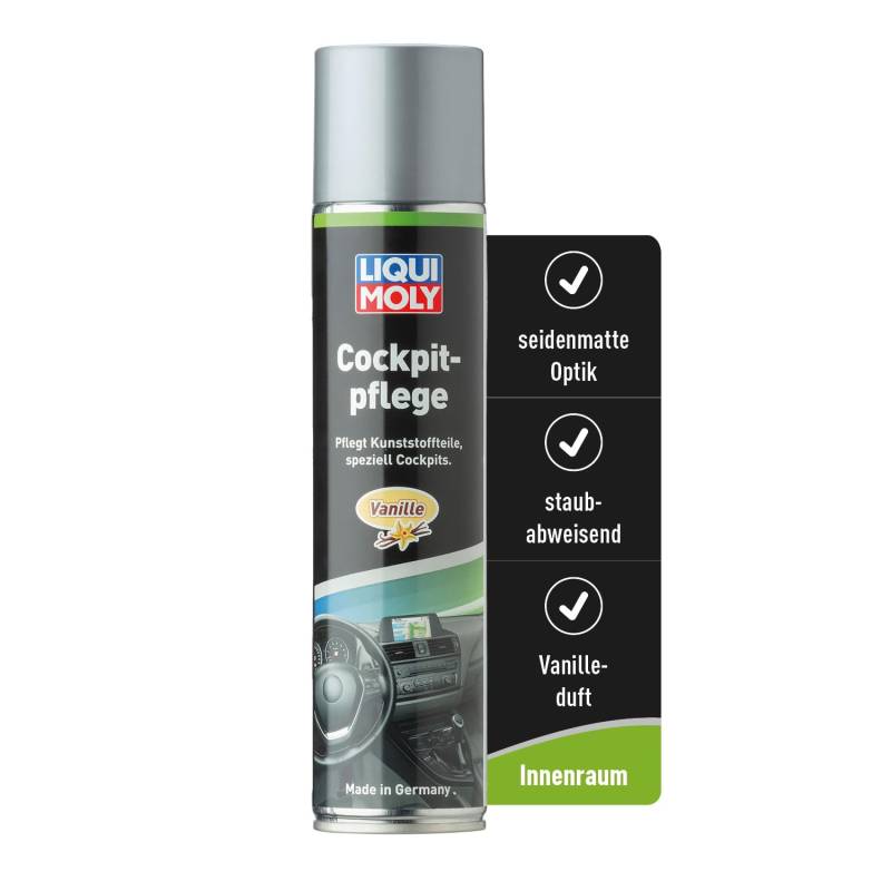 LIQUI MOLY Cockpitspray Cockpitpflege Vanille, Art.-Nr. 1598 I 300 ml Auto Innenraum-Pflege & Reinigung für Kunststoffteile I Regenerierend, auffrischend & antistatisch I Seidenmatte Dashboard Pflege von Liqui Moly