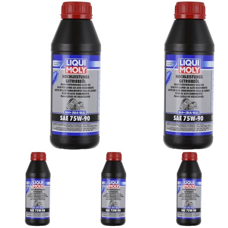 LIQUI MOLY Hochleistungs-Getriebeöl (GL4+) SAE 75W-90 | 500 ml | Getriebeöl | Hydrauliköl | Art.-Nr.: 4433 (Packung mit 5) von Liqui Moly