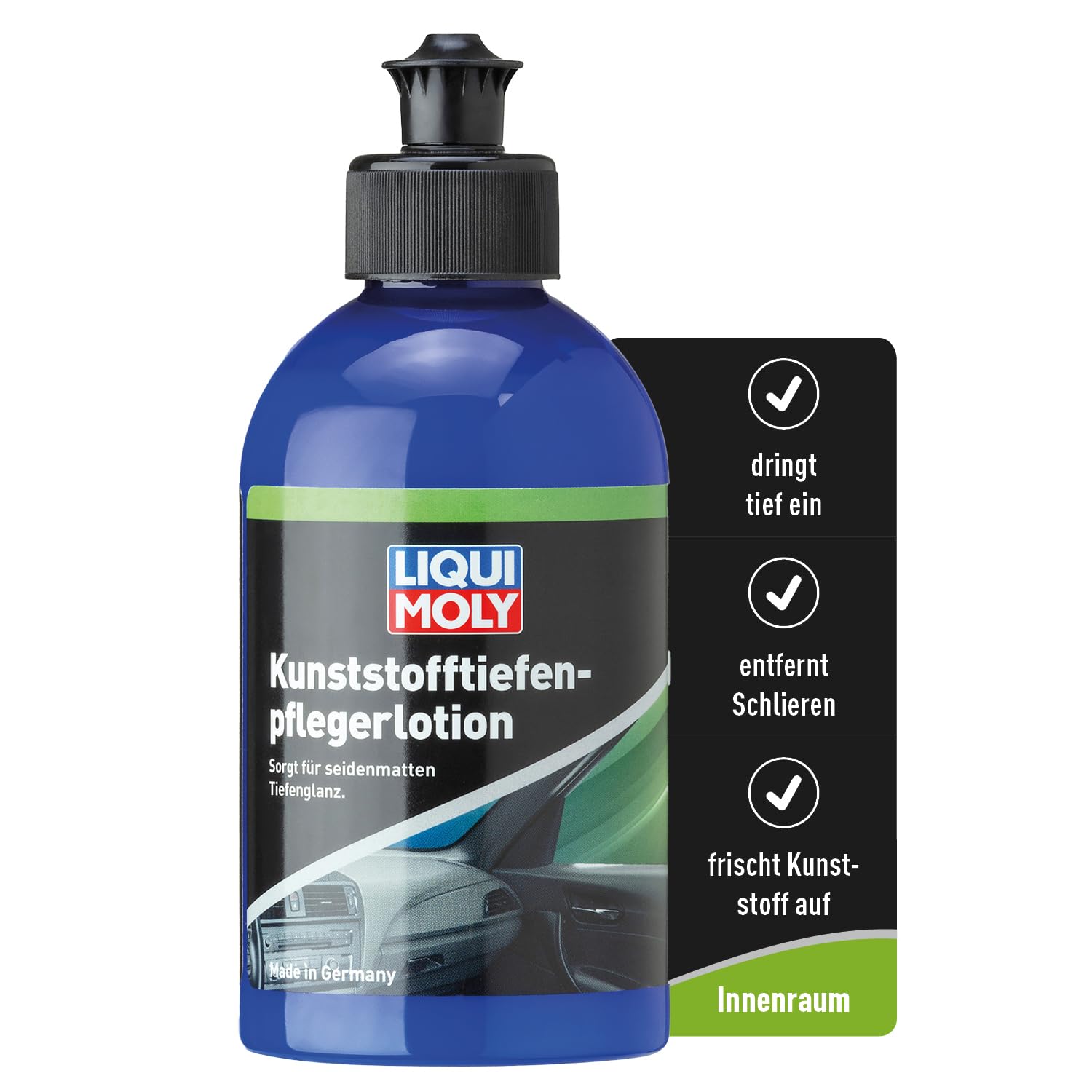 LIQUI MOLY Kunststofftiefenpflegerlotion, Art.-Nr. 1537 I 250 ml dickflüssige Kunststoffpflege für senkrechte Stellen im Auto-Innenraum I Pflegt und frischt Kunststoff auf I Seidenmatter Glanz LIQUI MOLY Kunststofftiefenpflegerlotion, Art.-Nr. 1537 I 250 ml dickflüssige Kunststoffpflege für senkrechte Stellen im Auto-Innenraum I Pflegt und frischt Kunststoff auf I Seidenmatter Glanz von Liqui Moly