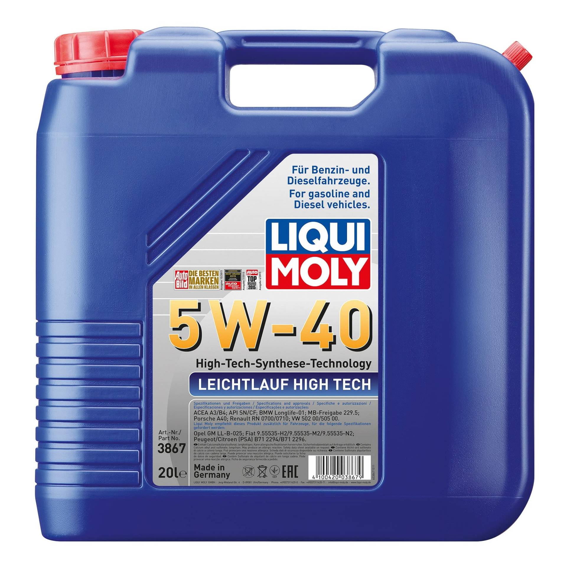 LIQUI MOLY Leichtlauf High Tech 5W-40 | 20 L | Synthesetechnologie Motoröl | Art.-Nr.: 3867 von Liqui Moly