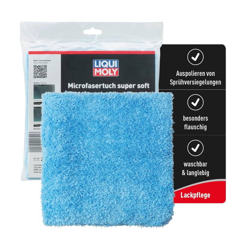 LIQUI MOLY Microfasertuch super soft, Art.-Nr. 21892 I 40x40 cm Poliertuch Auto zur Kfz-Trocknung & Entfernung von Pflegemitteln I Tiefenglanz ohne Streifen & Kratzer I Waschbar & besonders flauschig von Liqui Moly