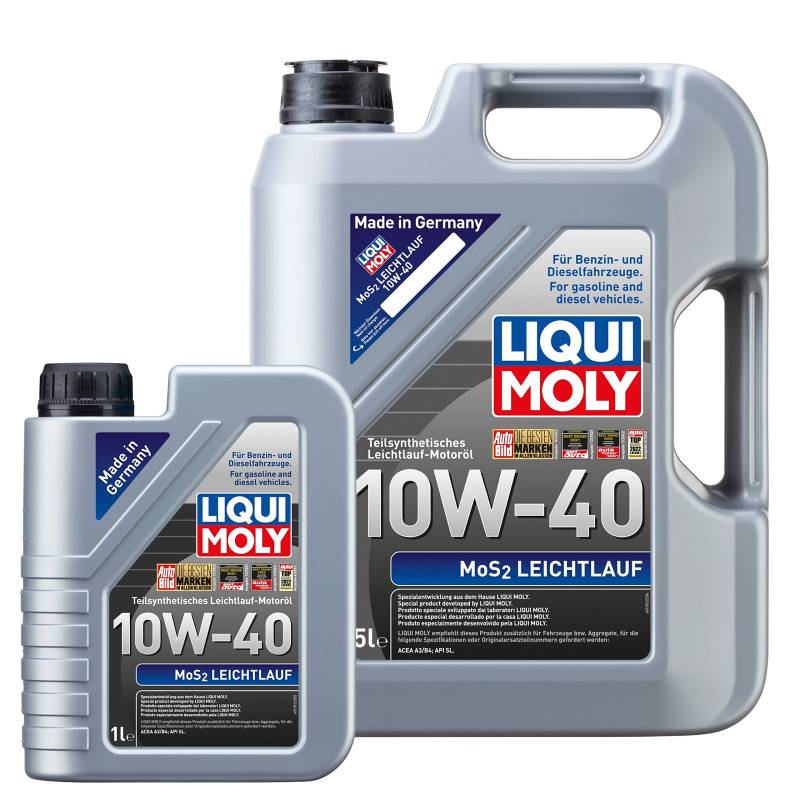 LIQUI MOLY Motoröl MoS2 Leichtlauf 10W-40 5 Liter & 1 Liter | 6 Liter Motoröl | 6 Liter Motoröl Set von Liqui Moly